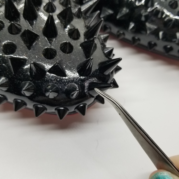 Piergitar Shiny Black Spikes Red Bottom Loafers - Picture 6 of 14